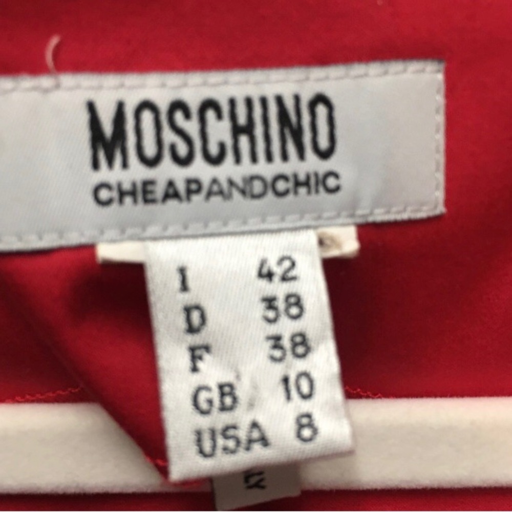 Moschino Side Bow Square Neck Dress 8 Red Italian Designer Chic Retro Classic - Picture 3 of 13